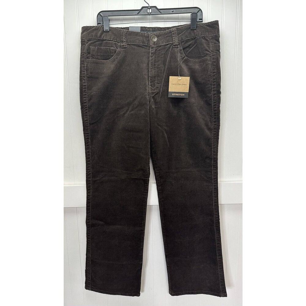 Corduroy Jeans Calvin Klein Womens 16 Dark Brown Straight/Wide Leg Preppy NEW
